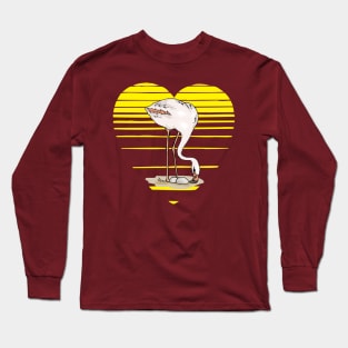 Flamingo lady love silhouette, sunset heart. Flamingo lover gift Long Sleeve T-Shirt